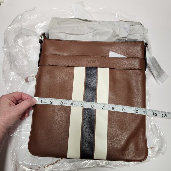 Coach New York Brown Pebbled Leather Charles Varsity Stripe Bag New W Tag - Picture 6 of 13